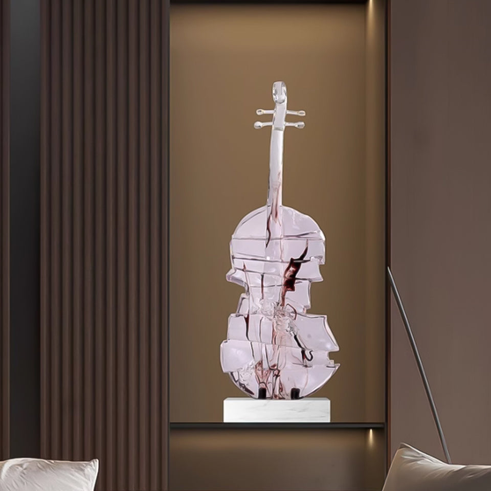 SOGA 58cm Transparent Crystal Violin Fiberglass Sculpture with Artificial Marble Base for Modern Home Decor
