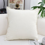 SOGA 2-Pack 50cm Beige Corduroy Wabi-Sabi Striped Throw Pillows