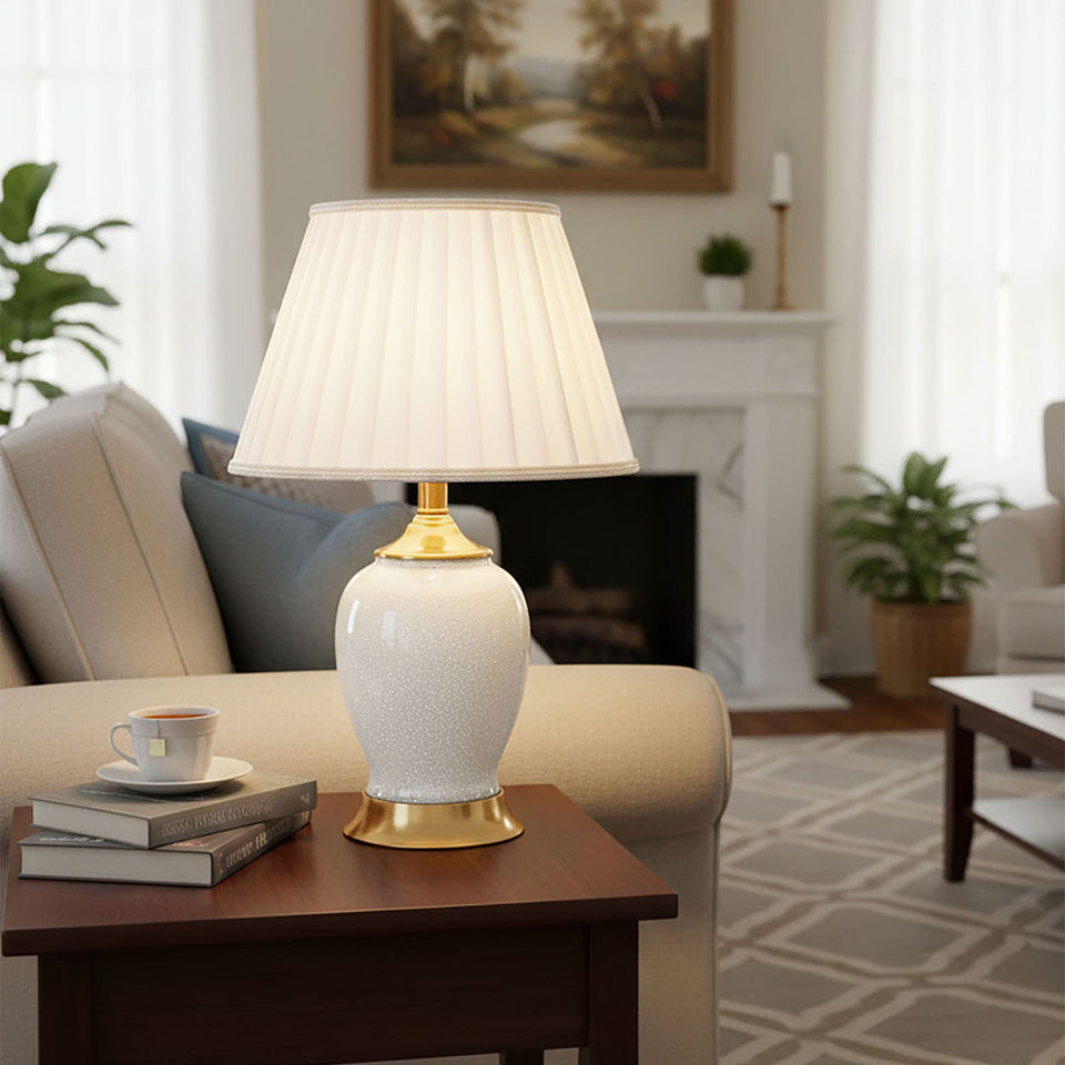 SOGA 4X Ceramic Oval Table Lamp with Gold Metal Base Desk Lamp White