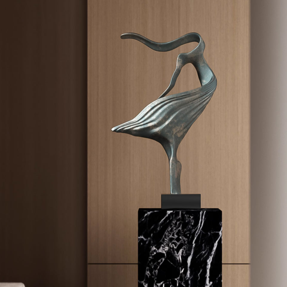 SOGA 65cm Gray Modern Abstract Dancer Sculpture with Black Base for Home Decor