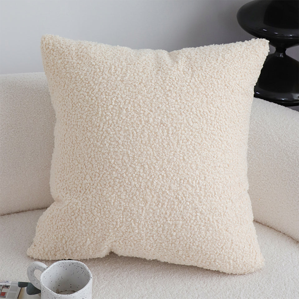 SOGA 2X Boucle Textured Cushion 50cm Cream White Soft Cozy Decorative Throw Pillow