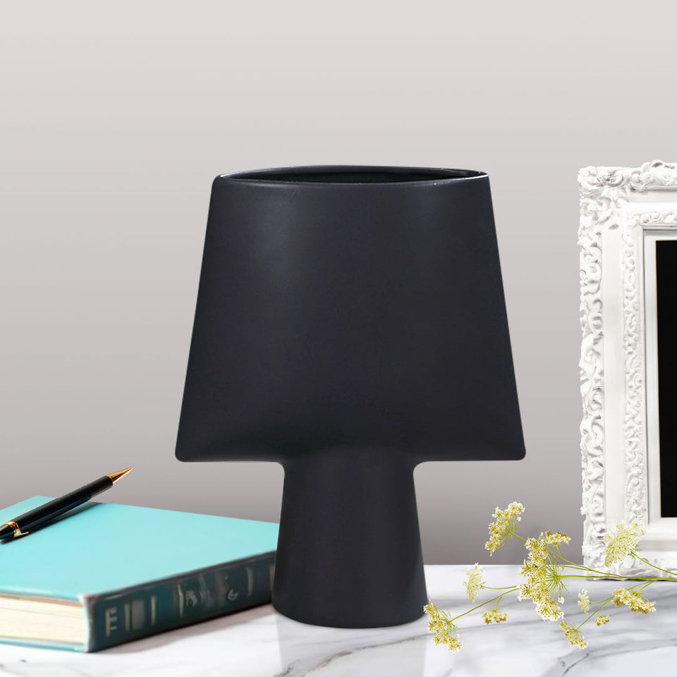 SOGA 2X 21x25.5cm Small Black Geometric Ceramic Vases – Decorative Flower Pots