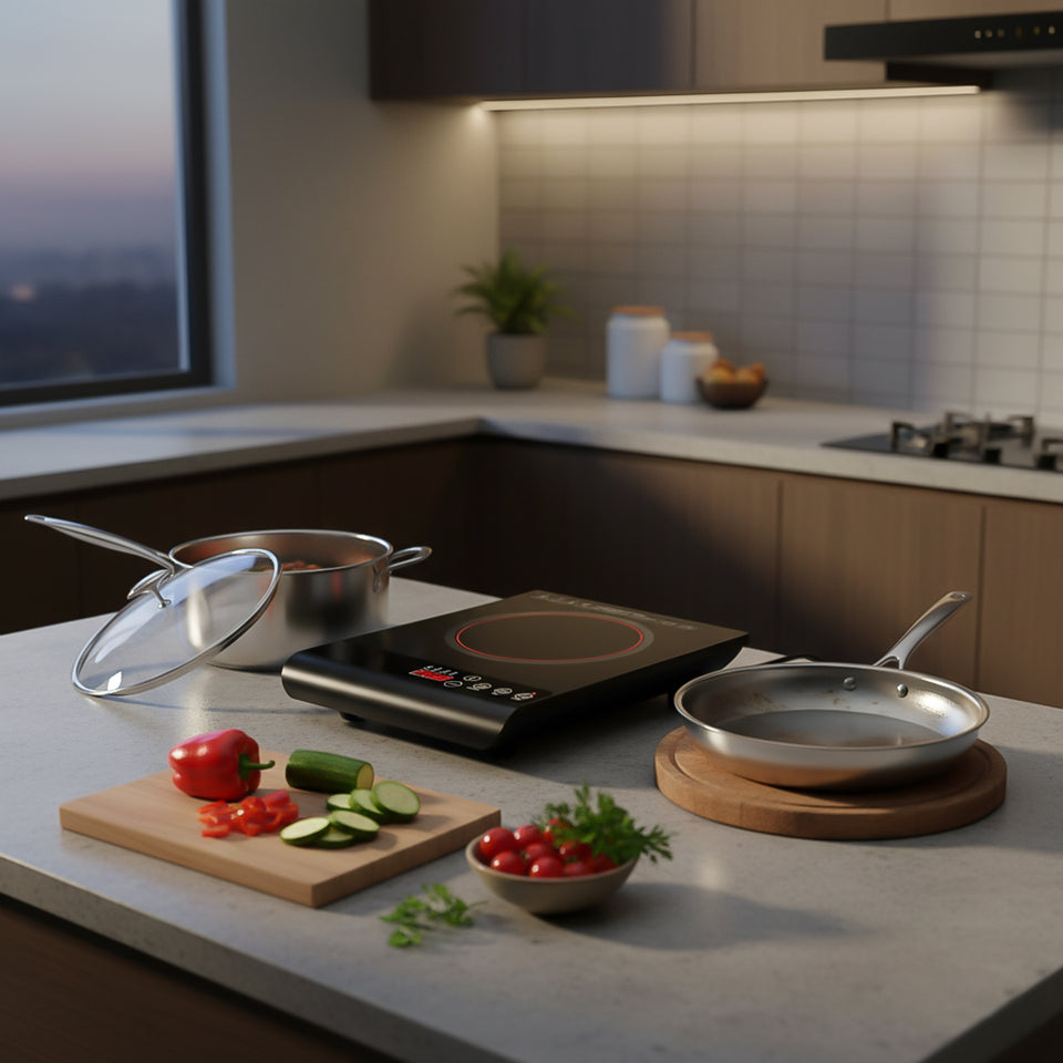 SOGA Kitchenware Bundle – 35.5cm Smart Induction Cooktop, 30cm Saucepan & 28cm Fry Pan