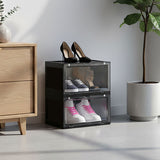 SOGA 2X 2 Tier Black Portable Shoe Organiser Sneaker Footwear Folding Plastic Bin Stackable Storage Box with Magnetic Door