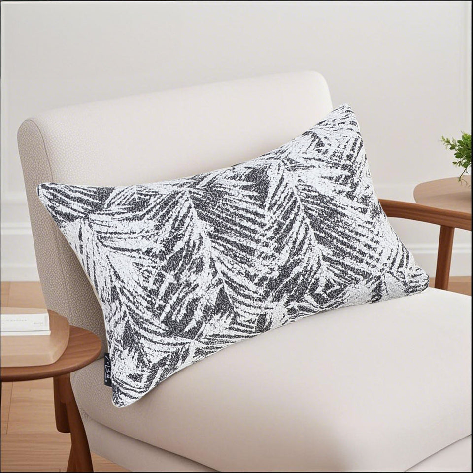SOGA 35cm Modern Charcoal Palm Leaf Print Contemporary Throw Pillow