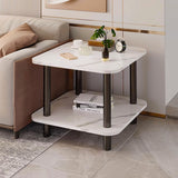 SOGA 60cm White Stone-Patterned Side Table – Modern Design with Sleek Metal Legs