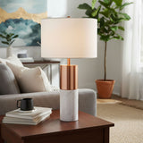 SOGA 2X 60cm White Marble Bedside Modern Desk Table Lamp Living Room Shade with Cylinder Base
