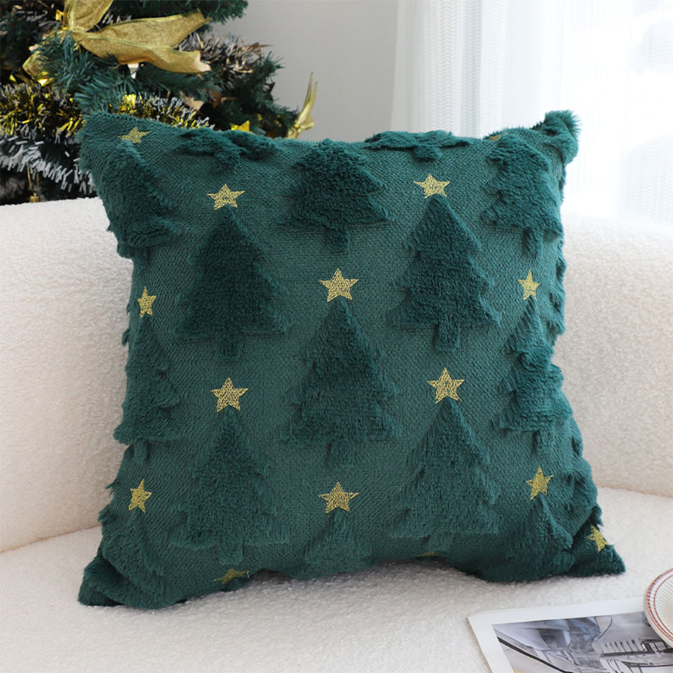 SOGA 45cm Festive Teal Christmas Tree Gold Star Holiday Throw Pillow