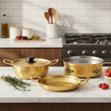 SOGA Kitchenware Bundle – Gold & Yellow Dry Pots and Ramen Pot for Stylish Kitchen Cooking