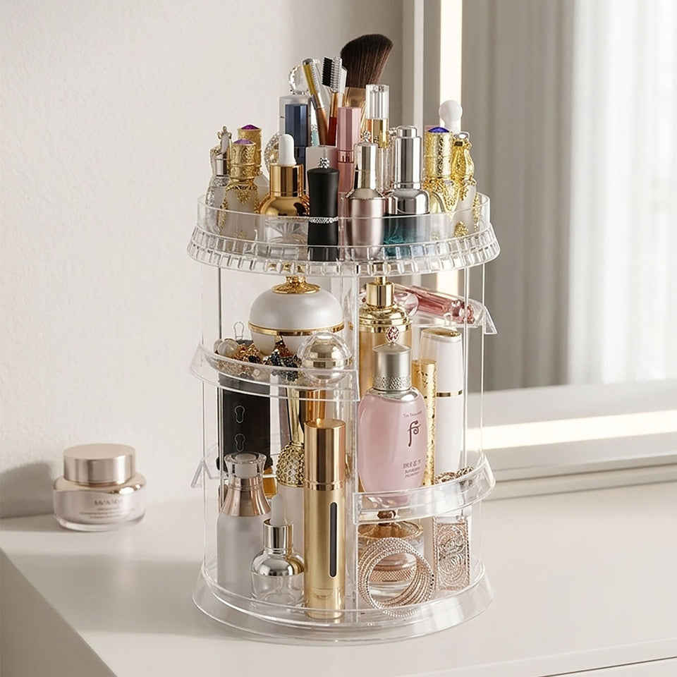 SOGA 360 Degree Rotating Makeup Organiser Cosmetics Holder Display Stand Skincare Home Decor