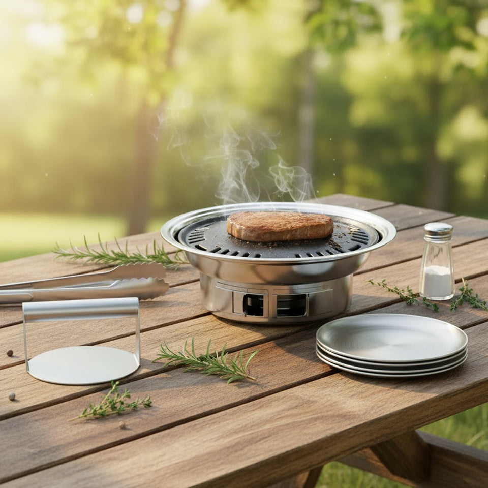 SOGA Kitchenware Bundle – Stainless Steel BBQ Grill, Burger Press & Premium Grilling Plate