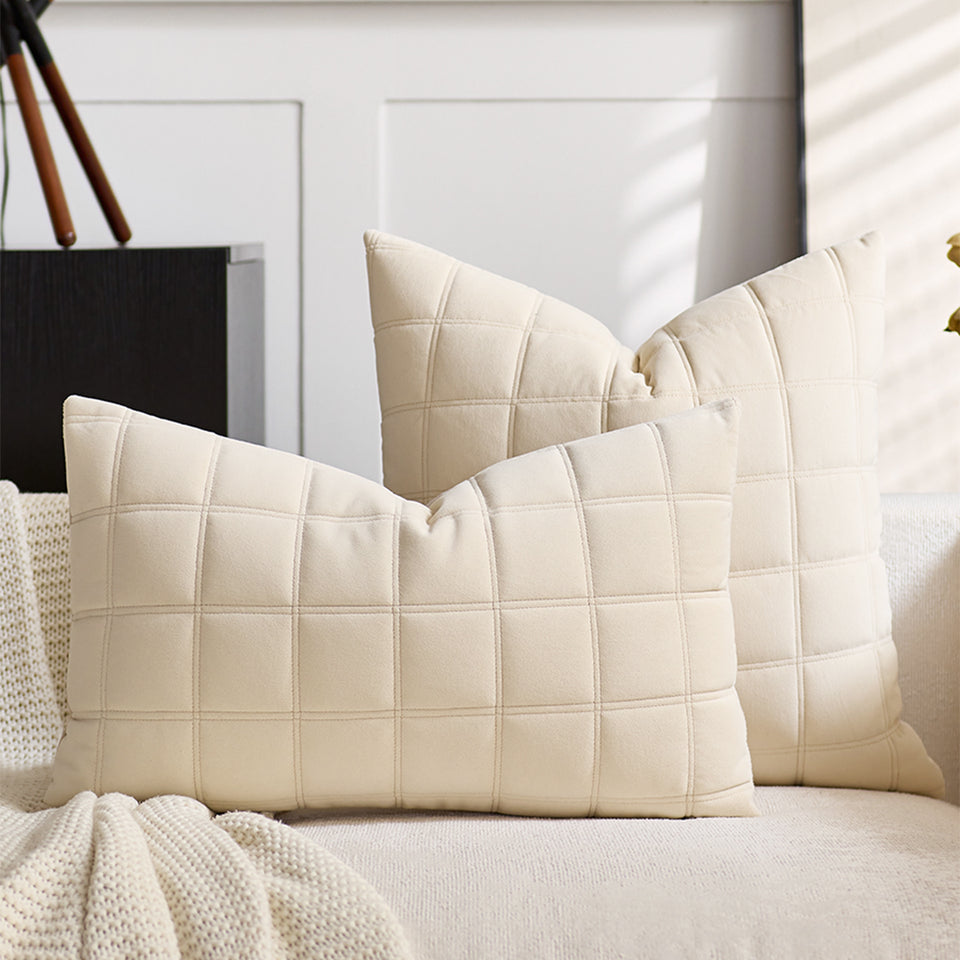 SOGA 2X 30cm Beige Quilted Grid Pattern Decorative Throw Pillow
