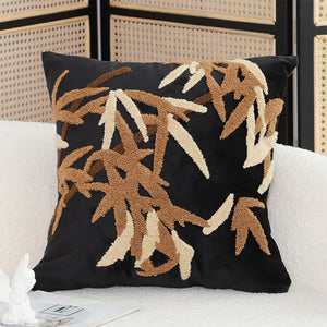 SOGA 2X 45cm Black Brown Bamboo Leaf Botanical Embroidered Throw Pillow