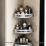 SOGA Silver Wall-Mounted Triangular Bathroom Storage Corner Vanity Organiser Space Saving Adhesive Shelf Rack with Hooks