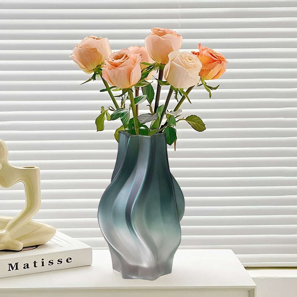 SOGA 27cm Glass Vase Blue with Beautiful glass Bubble Texture Art Vases