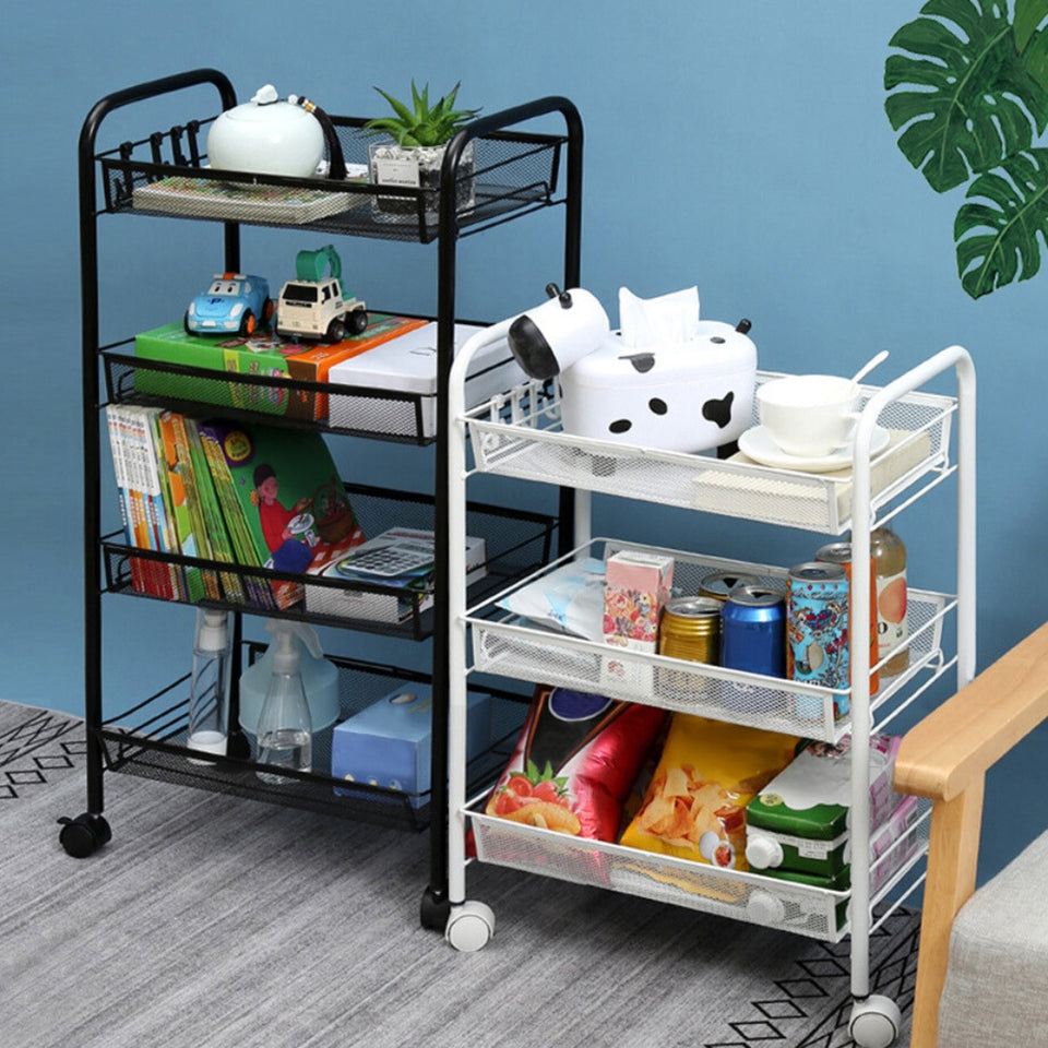 SOGA 3 Tier Steel Black Bee Mesh Kitchen Cart Multi-Functional Shelves Storage Organizer with Wheels