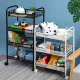 SOGA 3 Tier Steel Black Bee Mesh Kitchen Cart Multi-Functional Shelves Storage Organizer with Wheels
