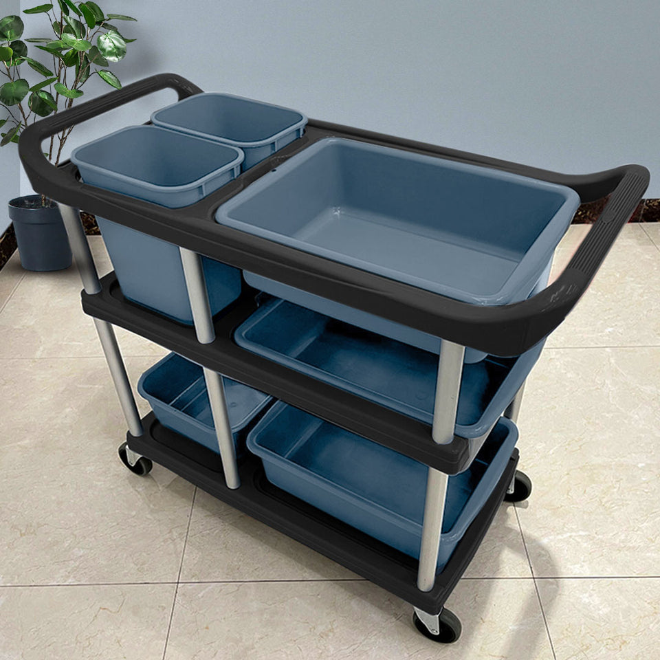 SOGA 2X 3-Tier Commercial Soiled Food Trolley Dirty Plate Cart Five Buckets Kitchen Food Utility
