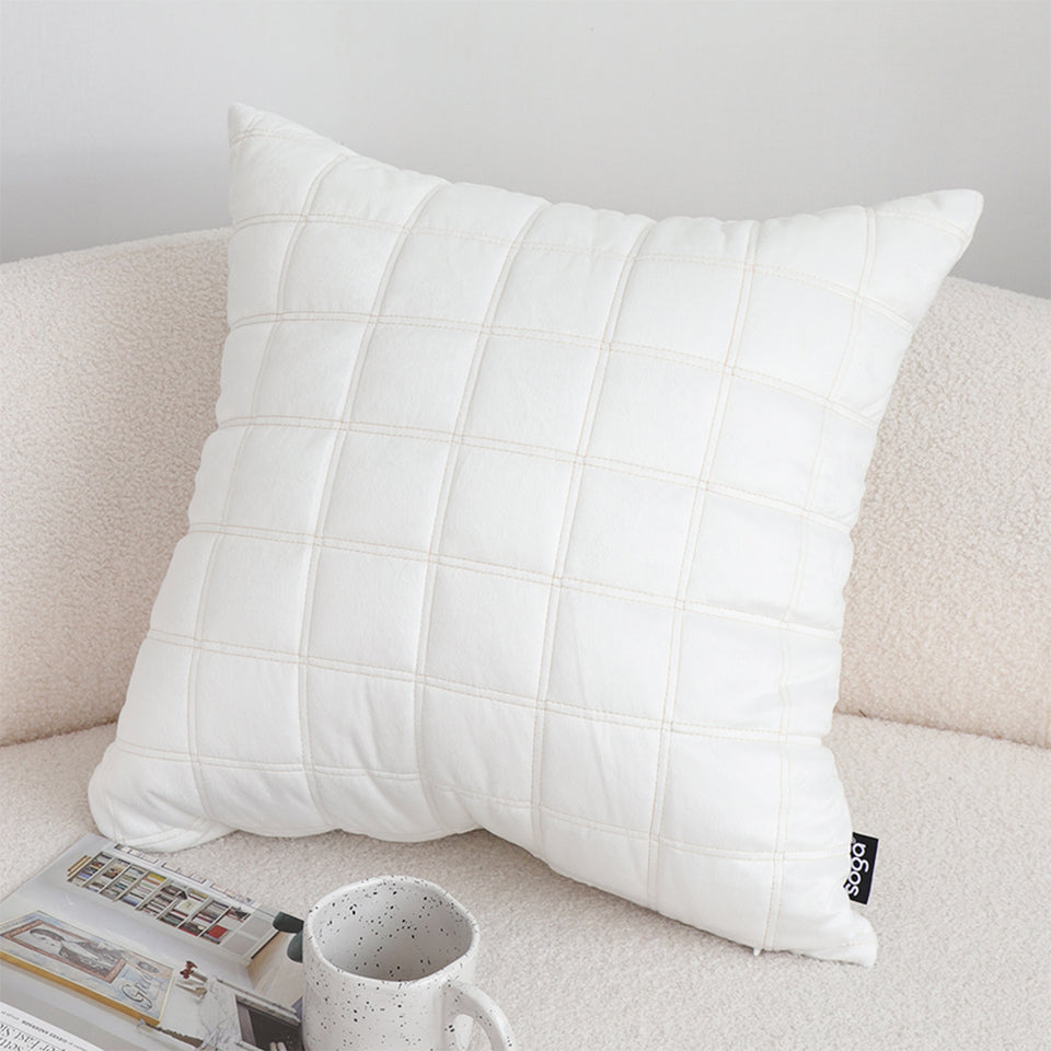 SOGA Quilted Cushion 50cm White Grid Pattern Soft Padded Decorative Throw Pillow