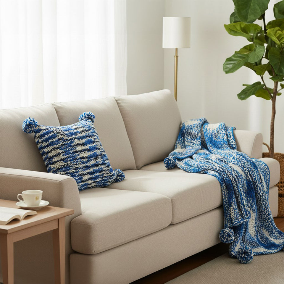 SOGA Home & Living Bundle – Deep Sea Blue Gradient Pillow & Matching Gradient Throw Blanket