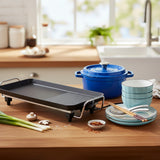 SOGA Kitchenware Bundle – Electric BBQ Teppanyaki Grill, Blue Ceramic Dinnerware & Cast Iron Stewpot