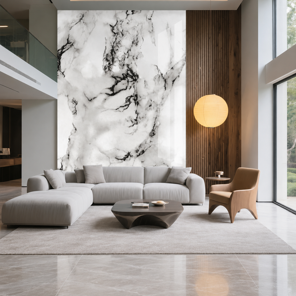 SOGA Peel & Stick Floor and Wall Tiles 30 x 60cm 10 Pack Black White Faux Marble