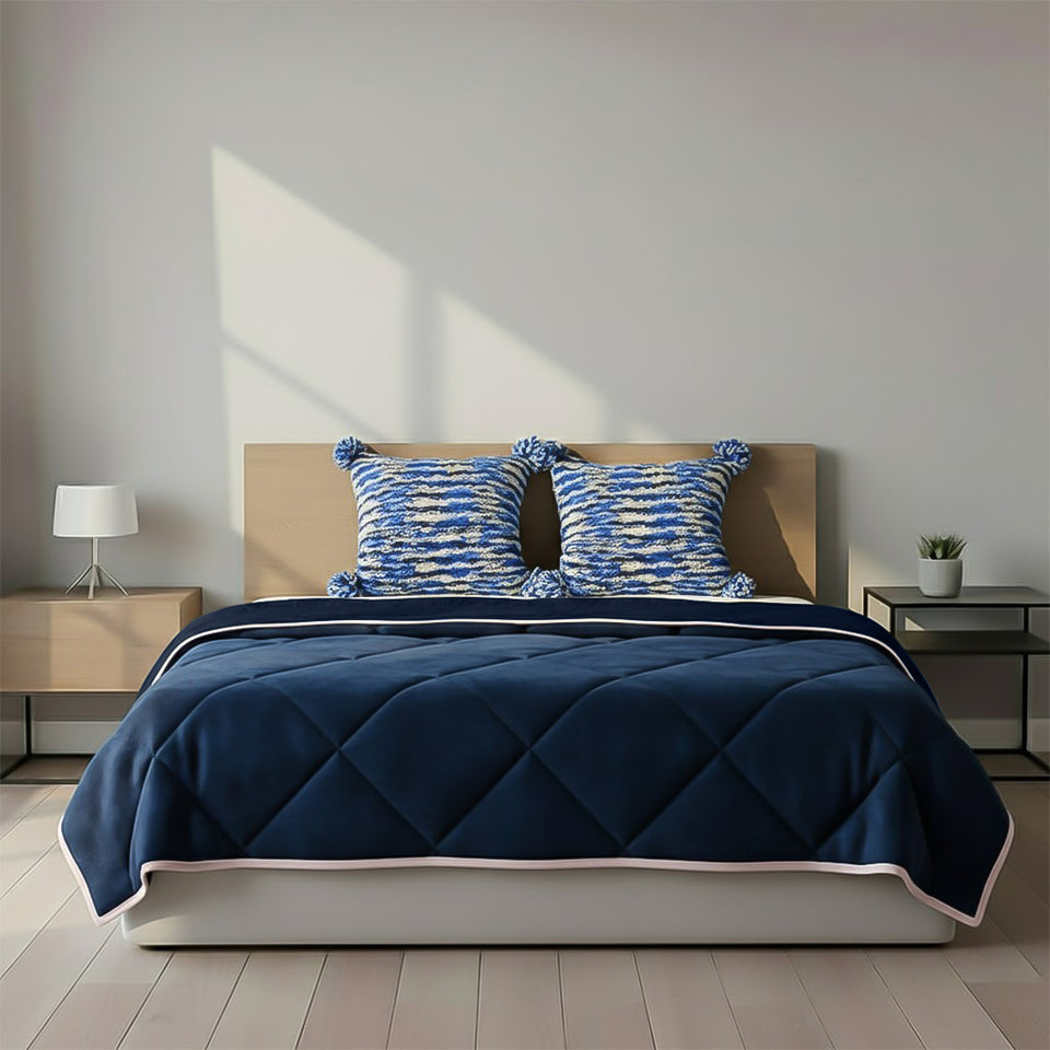 SOGA Home & Living Bundle – 2 Deep Sea Blue Gradient Pillow & Navy Blue Cozy Flannel Blanket