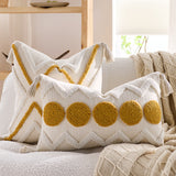SOGA 2X 30cm Cream Yellow Circle Pom Chevron Tassel Decorative Pillow
