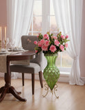 SOGA 67cm Green Glass Tall Floor Vase and 12pcs Pink Artificial Fake Flower Set