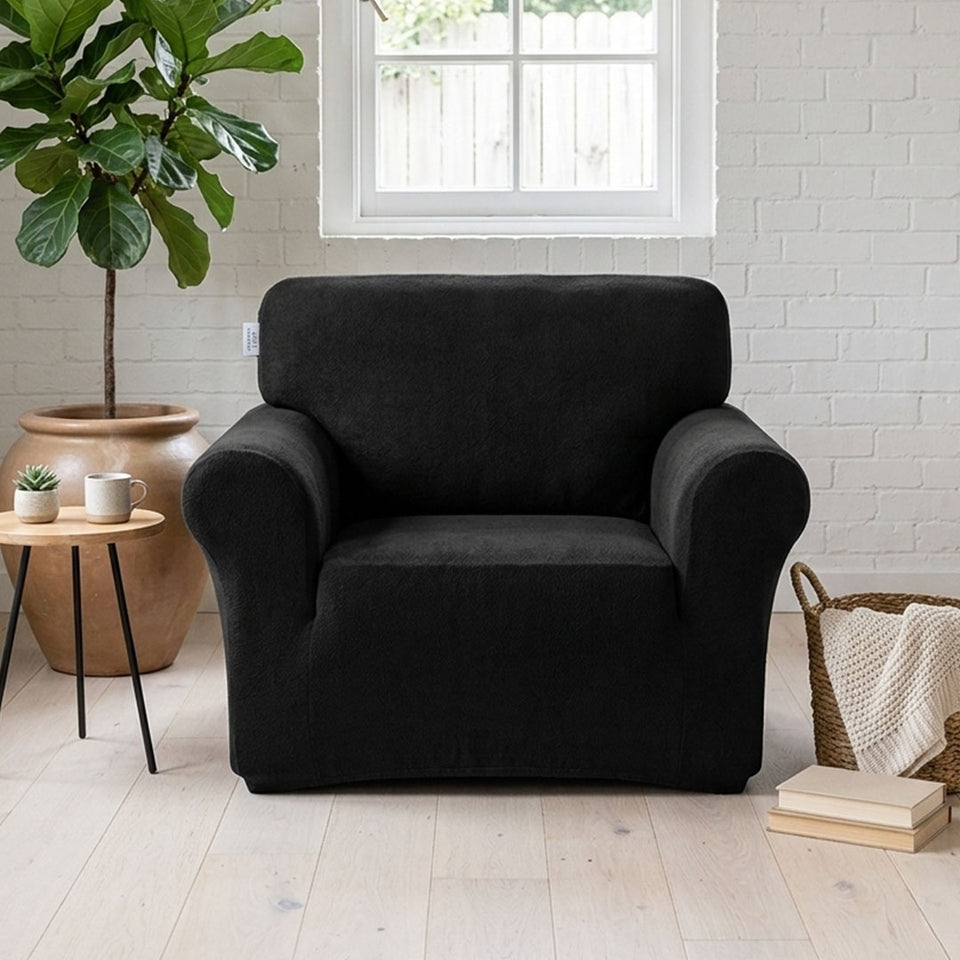 SOGA 1-Seater Black Sofa Cover Couch Protector High Stretch Lounge Slipcover Home Decor