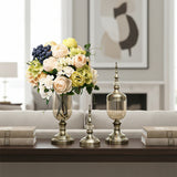 SOGA 2x Clear Glass Flower Vase with Lid and White Flower Filler Vase Bronze Set