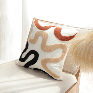 SOGA 2X 45cm Cream Black Geometric Squiggly Pattern Throw Pillow