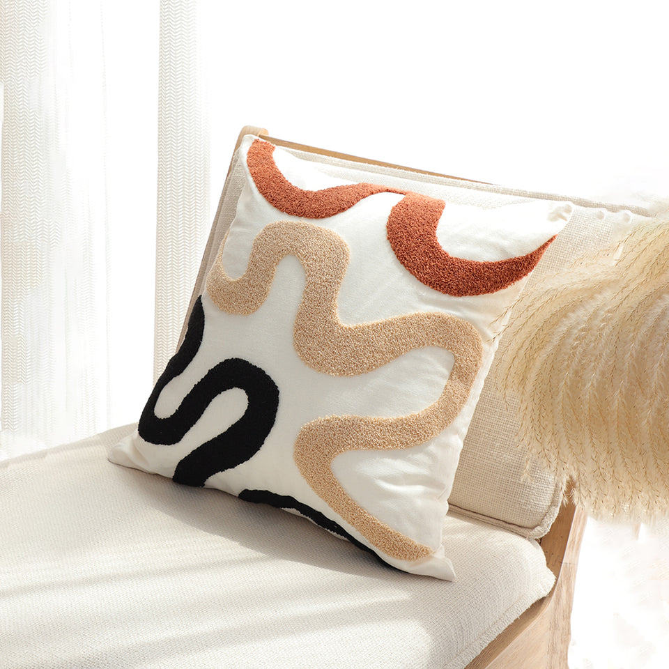 SOGA 2X 45cm Cream Black Geometric Squiggly Pattern Throw Pillow