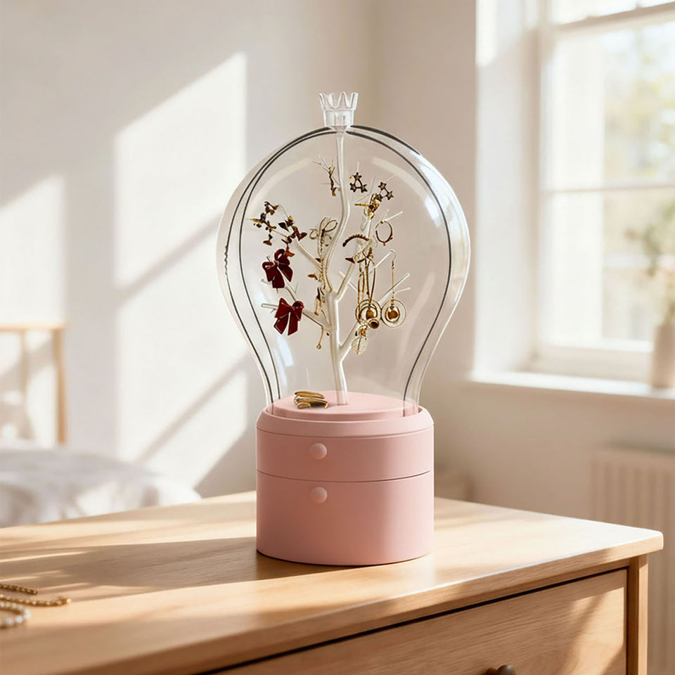 SOGA Pink 360 Degree Rotating 2 Layered Jewelry Storage Box Waterproof Dustproof Accessories Organiser
