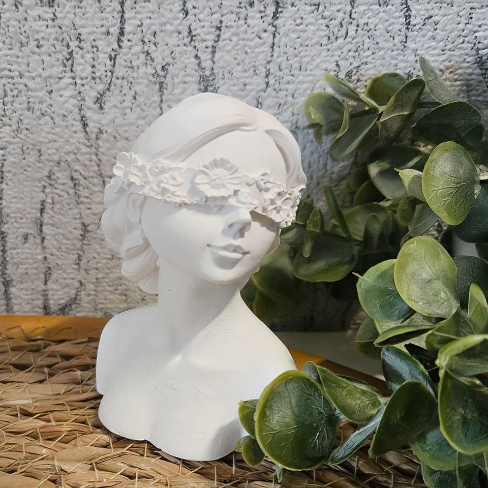 SOGA 36cm White Resin Sculpture Blindfold Lady Bust Design for Home Decor