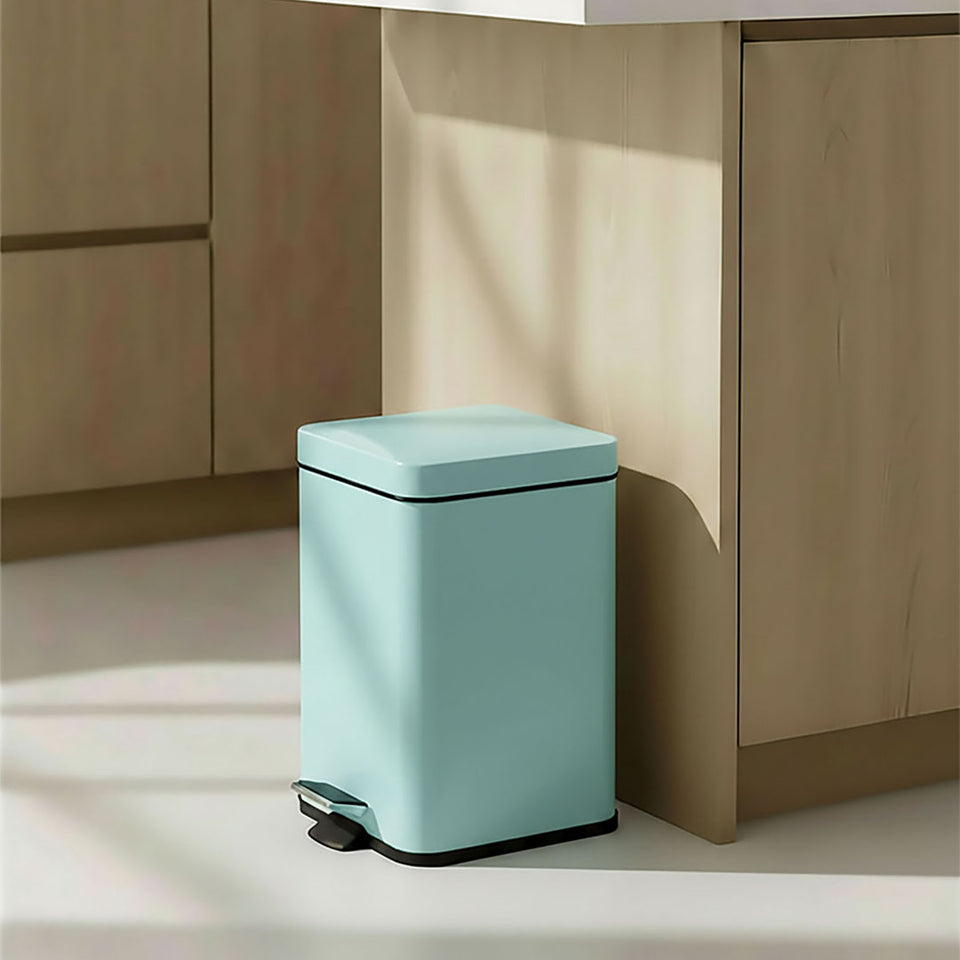 SOGA 4X Foot Pedal Stainless Steel Rubbish Recycling Garbage Waste Trash Bin Square 6L Blue