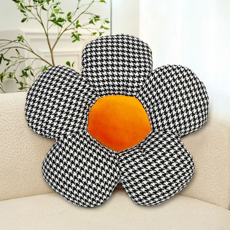 SOGA Black Flower Cushion Shaped for Floor and Sitting Throw Pillow