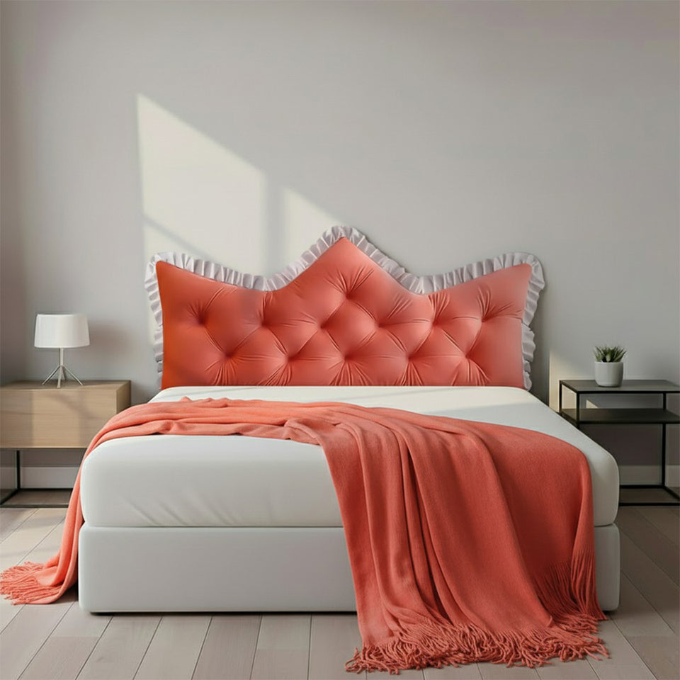 SOGA Home & Living Bundle – Pink Tufted Crown Pillow & Orange Acrylic Knitted Throw Blanket