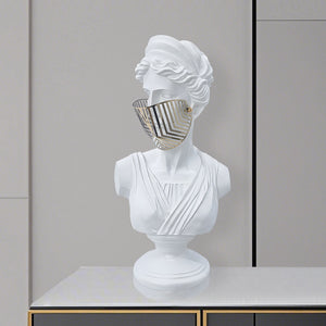 SOGA 40cm White Classical Bust Sculpture Resin with Gold Striped Mask for Modern Home Decor