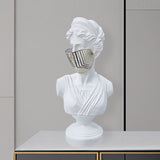 SOGA 40cm White Classical Bust Sculpture Resin with Gold Striped Mask for Modern Home Decor