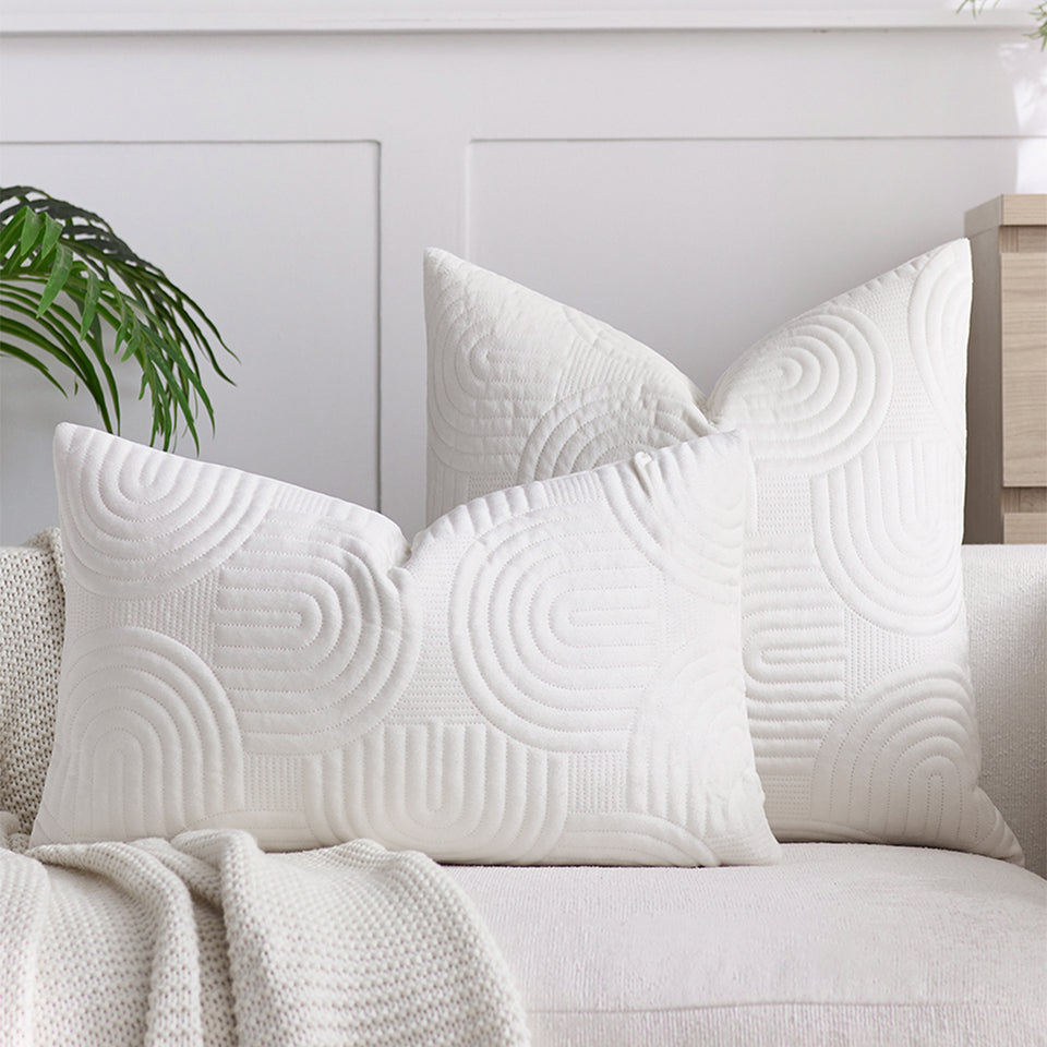 SOGA 2X 30cm White Textured Geometric Pattern Decorative Throw Pillow