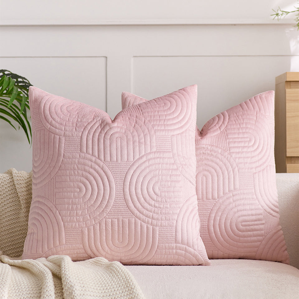 SOGA 2X 50cm Pink Textured Geometric Pattern Decorative Throw Pillow