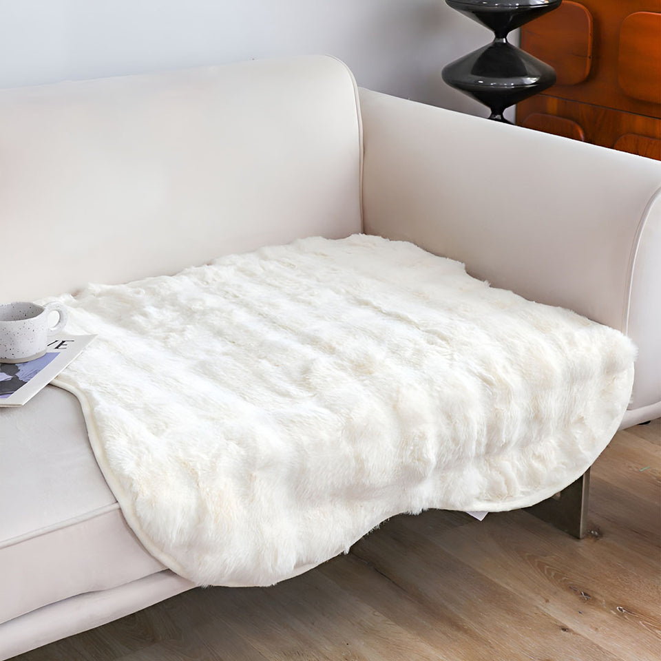 SOGA One-seater White Faux Fur Throw Blanket 90x90cm Polyester