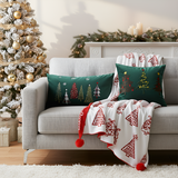 SOGA Christmas Bundle – Red Christmas Tree Fleece Throw & Green Embroidered Holiday Pillows