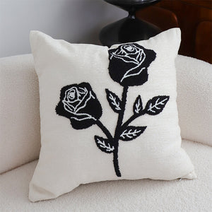 SOGA 2X 45cm White Black Rose Floral Embroidered Throw Pillow
