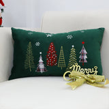 SOGA 30cm Dark Green Christmas Forest Embroidered Lumbar Pillow