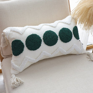 SOGA 2X 30cm Cream Green Circle Pom Chevron Tassel Decorative Pillow