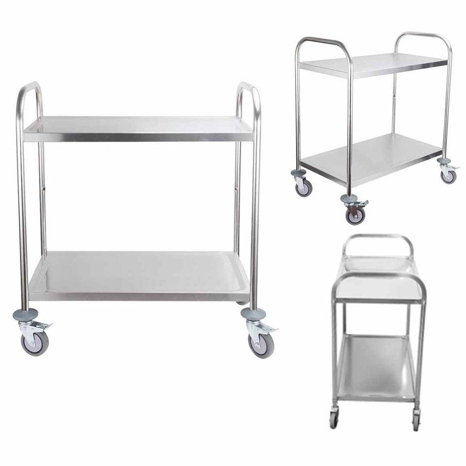SOGA 2 Tier Stainless Steel Round Kitchen Trolley 86x54x94cm