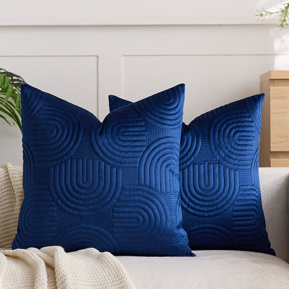 SOGA 2X 50cm Blue Textured Geometric Pattern Decorative Throw Pillow