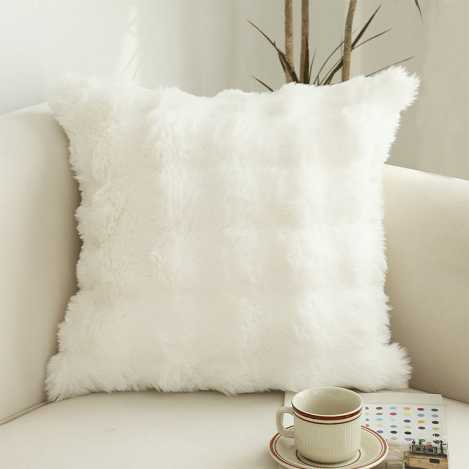 SOGA 2X 50cm Throw Pillow White Rabbit Fur Cushion Luxurious Soft Decorative Square Pillow for Living Room